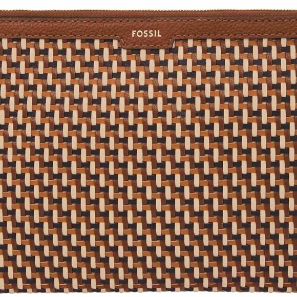 Wristlet Pouch Faux Leather Neutral Woven Small Zipper Wallet Accessory - Picture 4 of 4